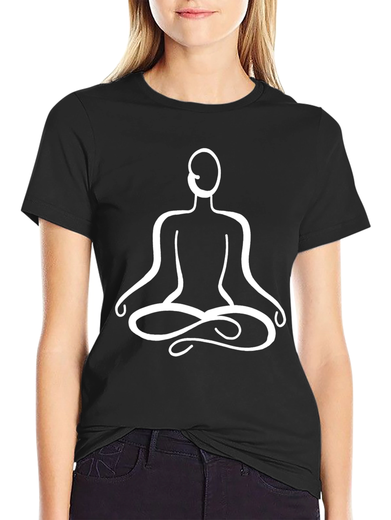 Meditative Pose Graphic Tee - Black Cotton Shirt