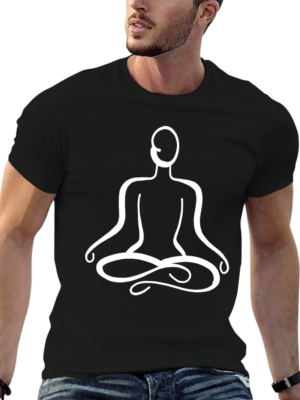Meditative Pose Graphic Tee - Black Cotton Shirt