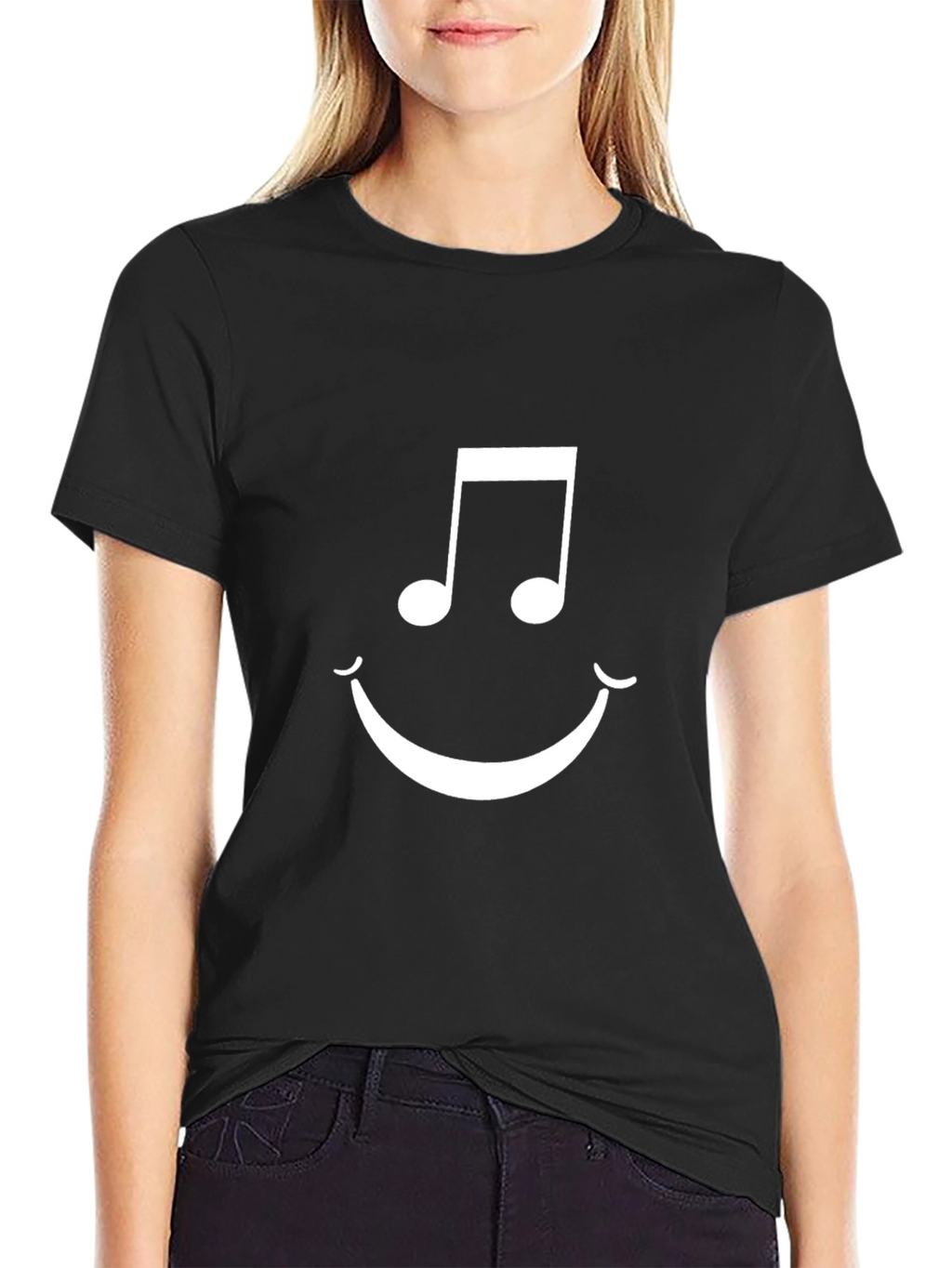 Musical Note Smiley Face Black Graphic Tee