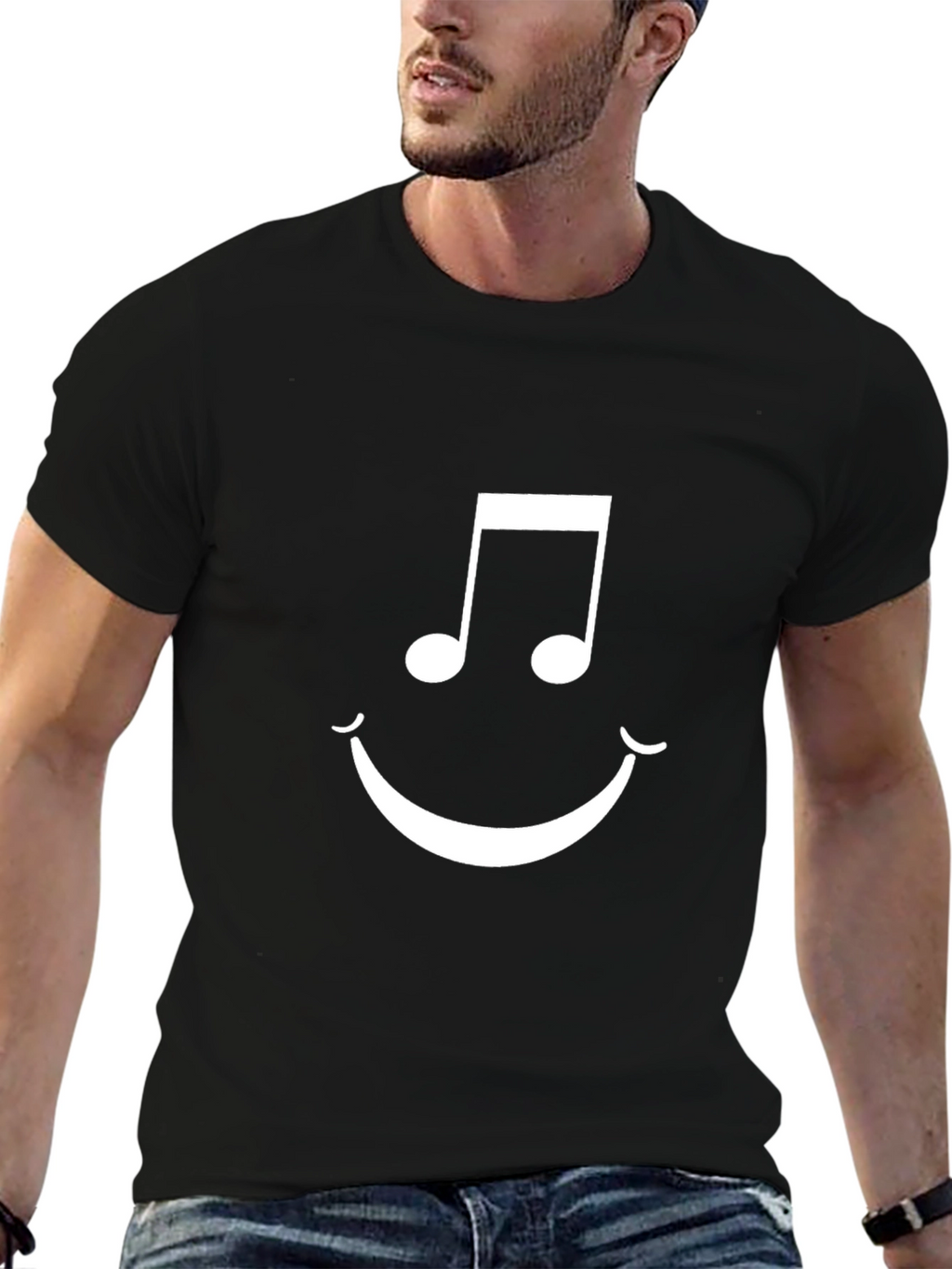 Musical Note Smiley Face Black Graphic Tee