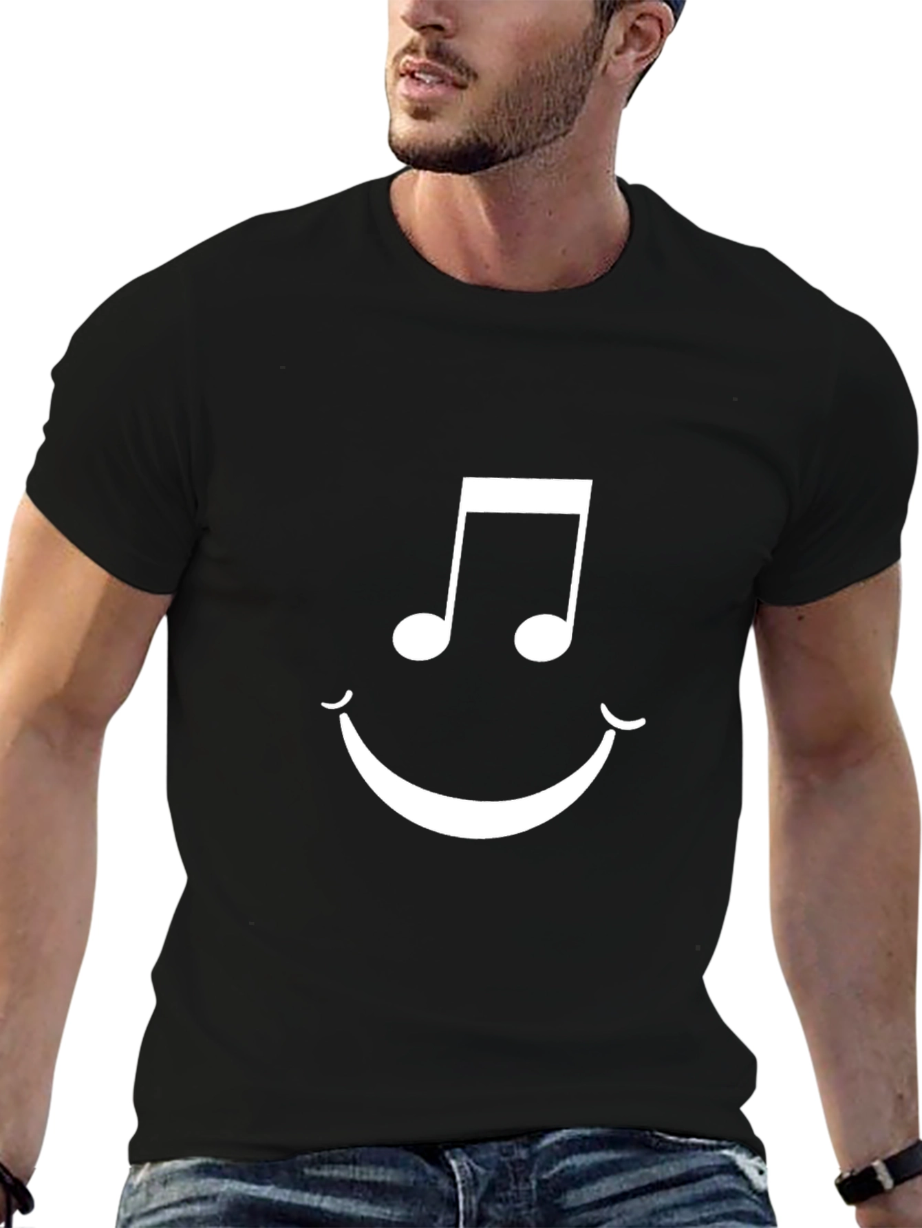 Musical Note Smiley Face Black Graphic Tee