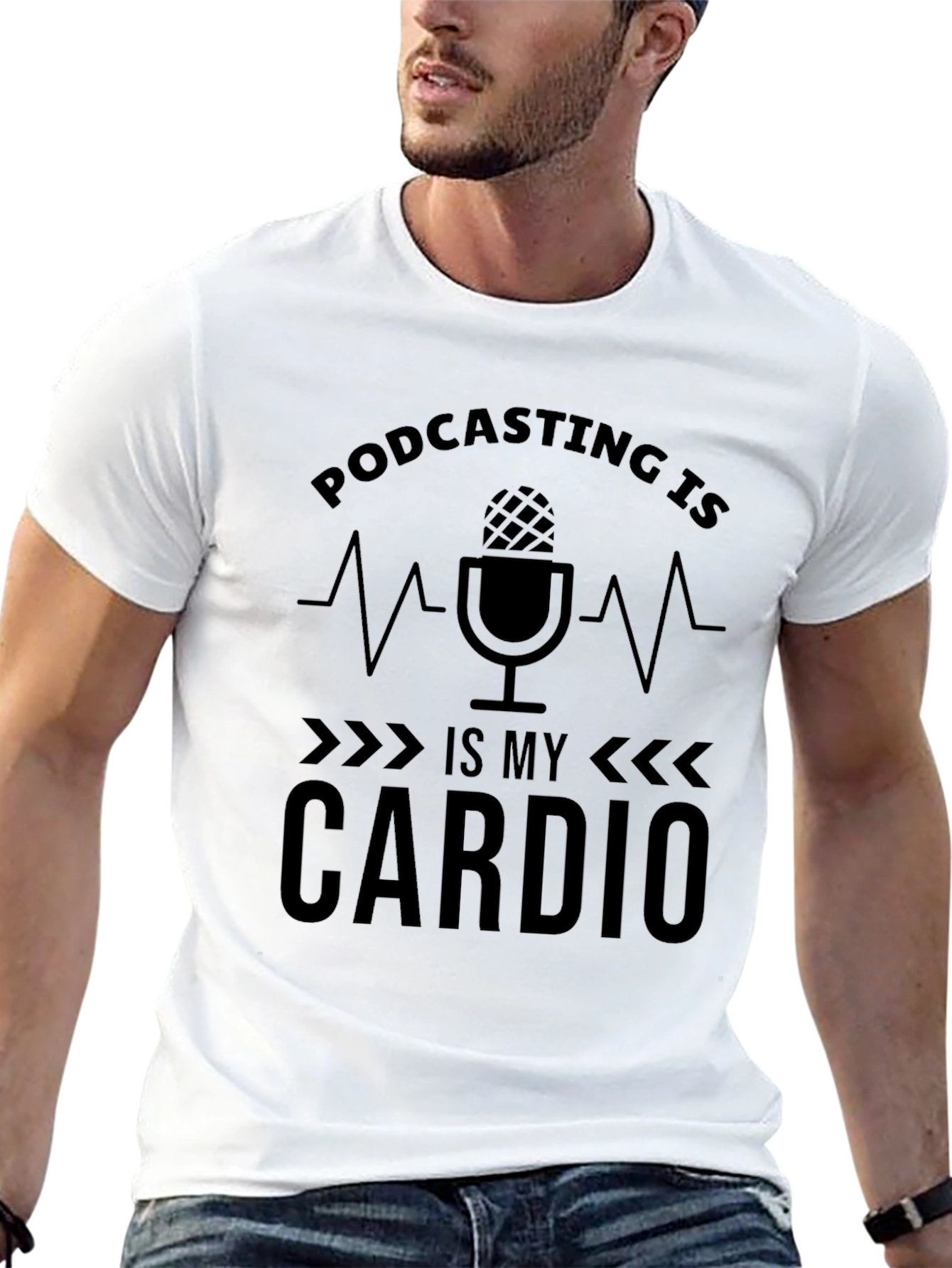 Podcasting is My Cardio Black T-Shirt