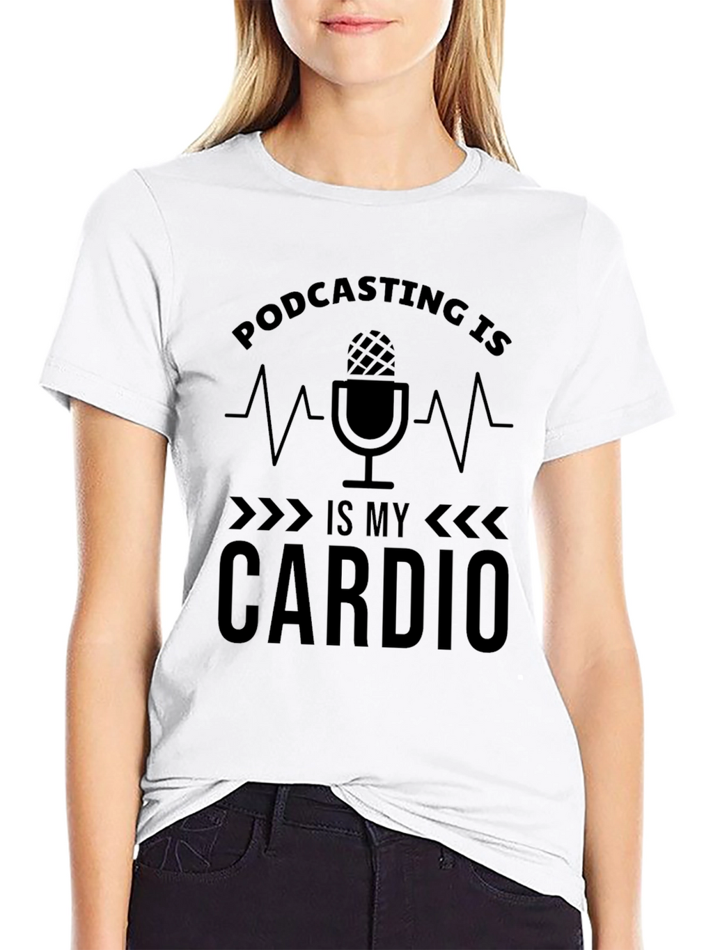 Podcasting is My Cardio Black T-Shirt
