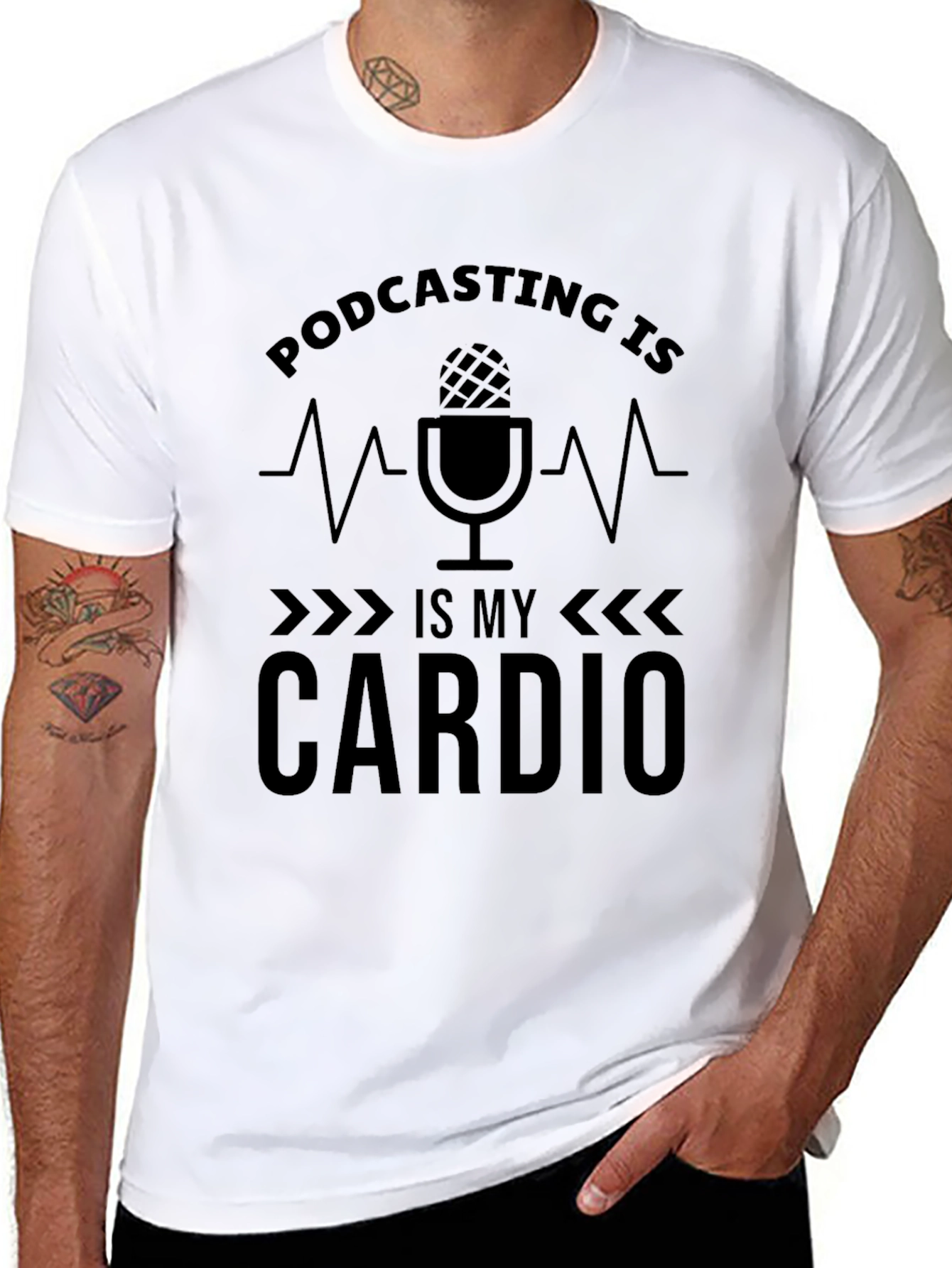 Podcasting is My Cardio Black T-Shirt