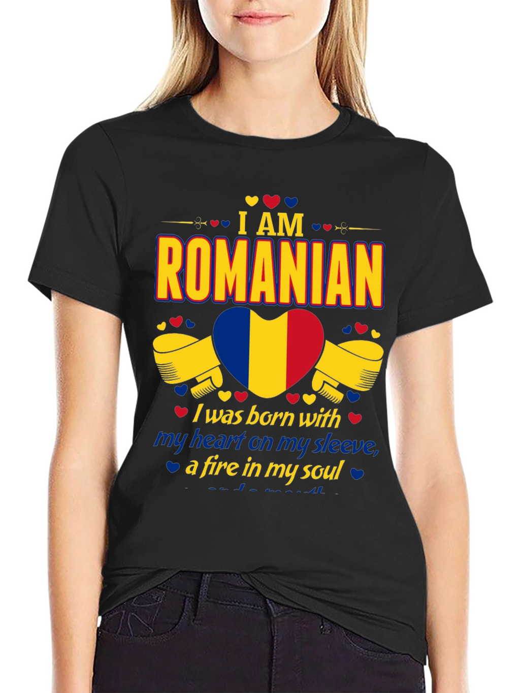 I am Romanian Heart Flag Graphic T-Shirt