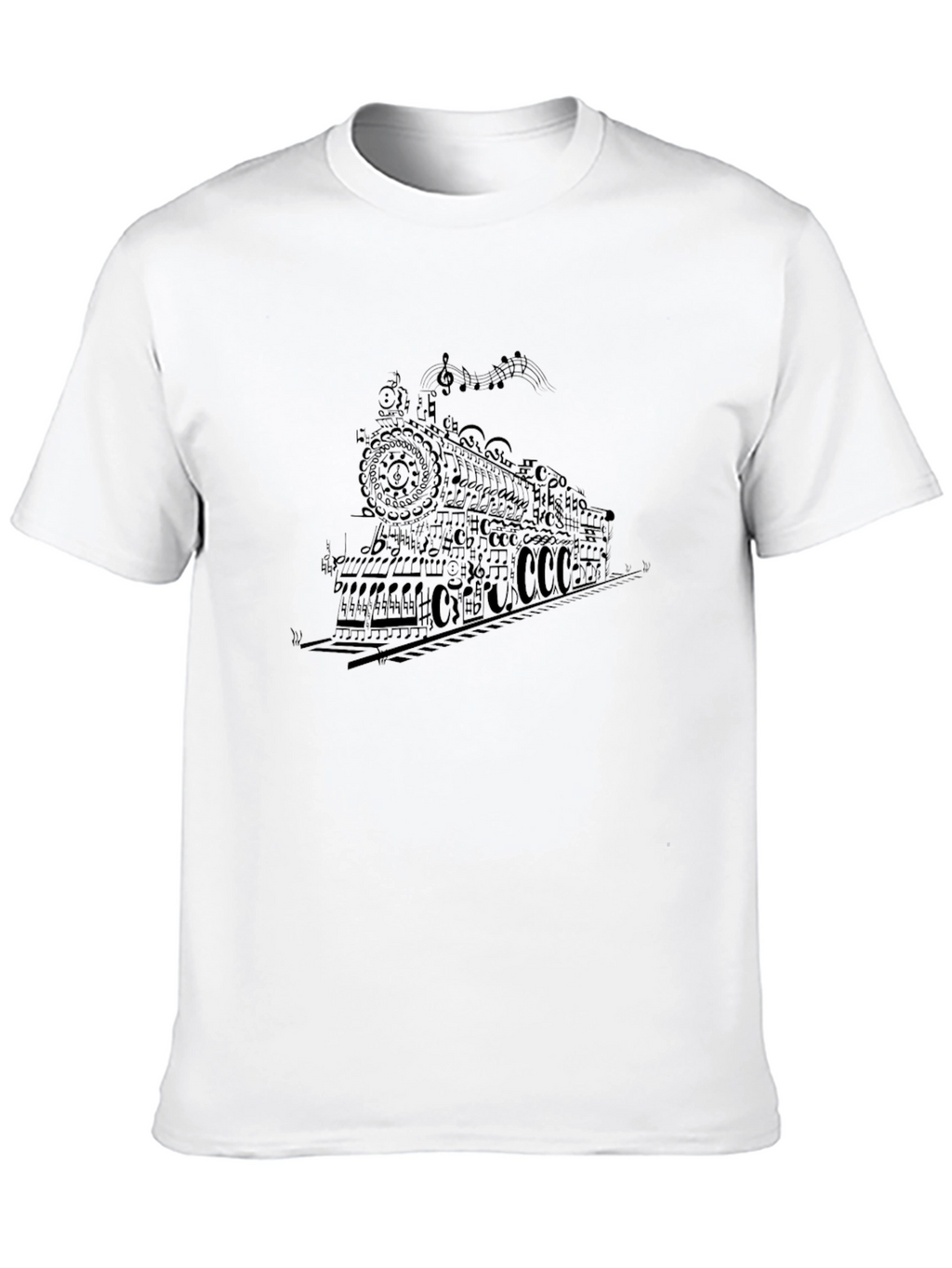 Musical Train Graphic Tee - Black Cotton T-Shirt
