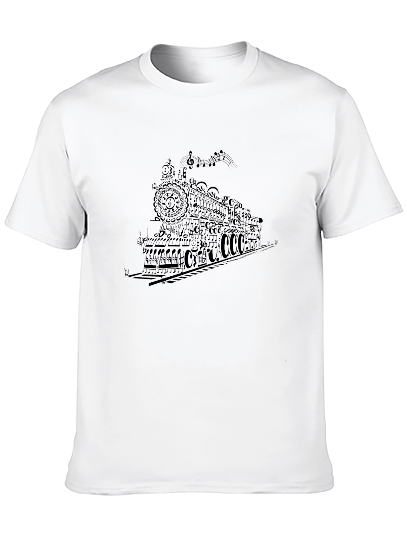 Musical Train Graphic Tee - Black Cotton T-Shirt