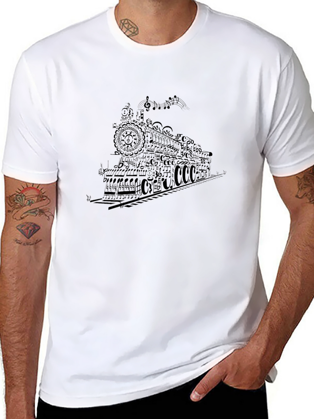 Musical Train Graphic Tee - Black Cotton T-Shirt