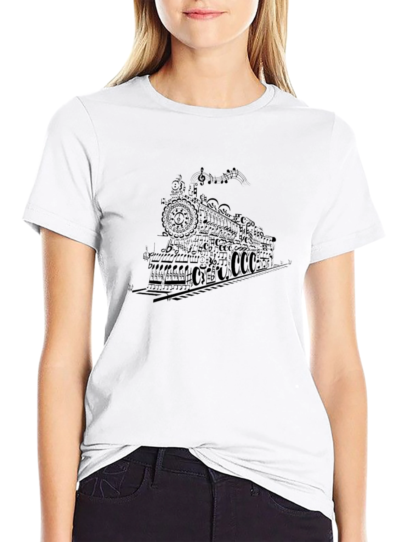 Musical Train Graphic Tee - Black Cotton T-Shirt