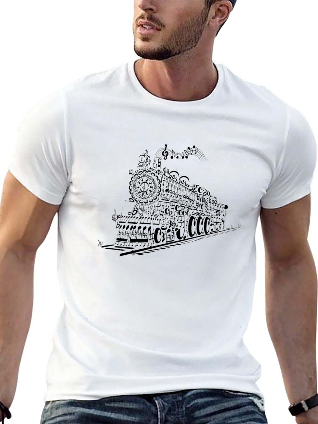 Musical Train Graphic Tee - Black Cotton T-Shirt