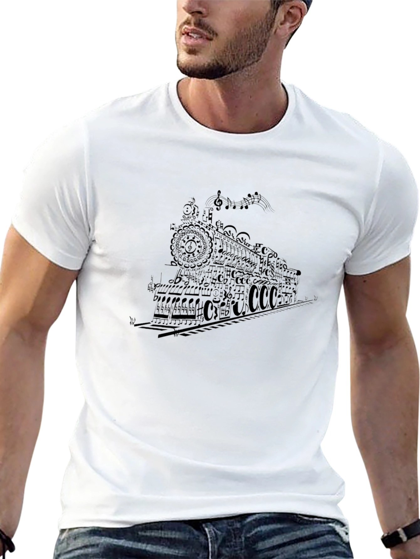 Musical Train Graphic Tee - Black Cotton T-Shirt