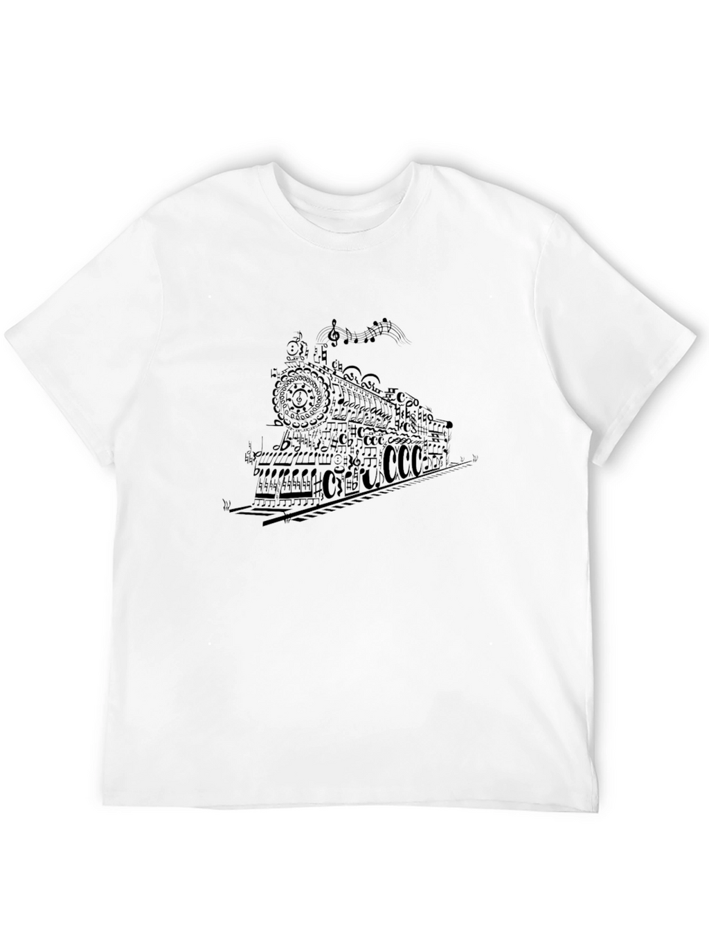 Musical Train Graphic Tee - Black Cotton T-Shirt