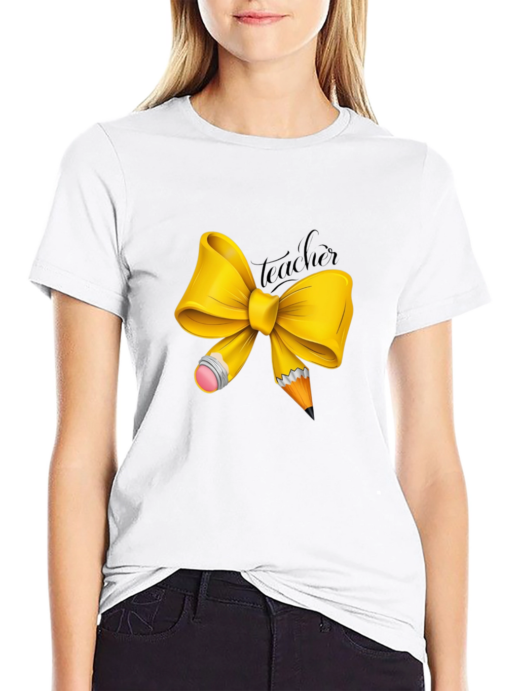 Teacher Bow Graphic T-Shirt - Unisex Crew Neck