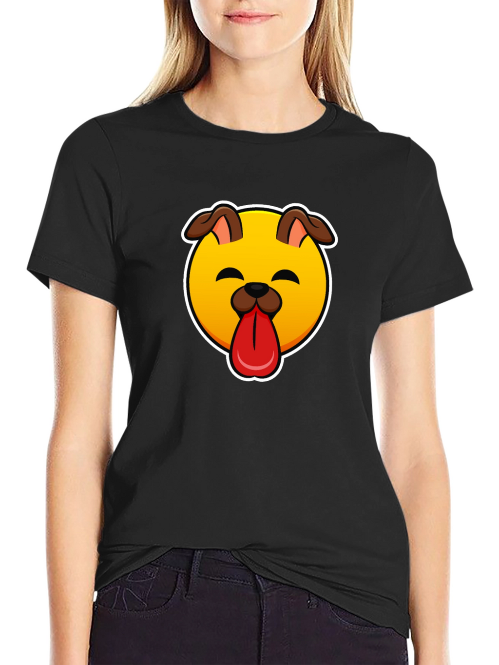 Dog Emoji Graphic Black T-Shirt
