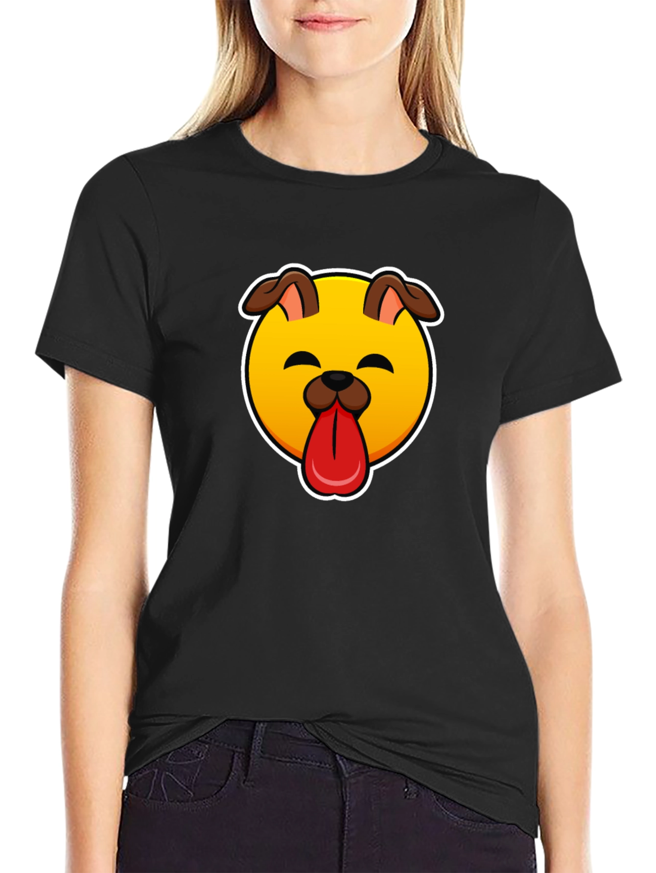 Dog Emoji Graphic Black T-Shirt