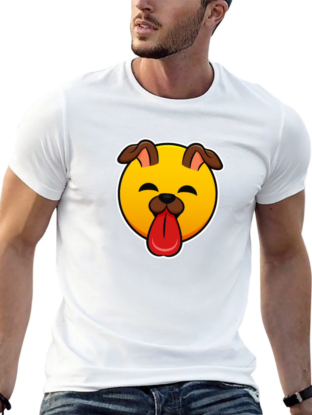 Dog Emoji Graphic Black T-Shirt