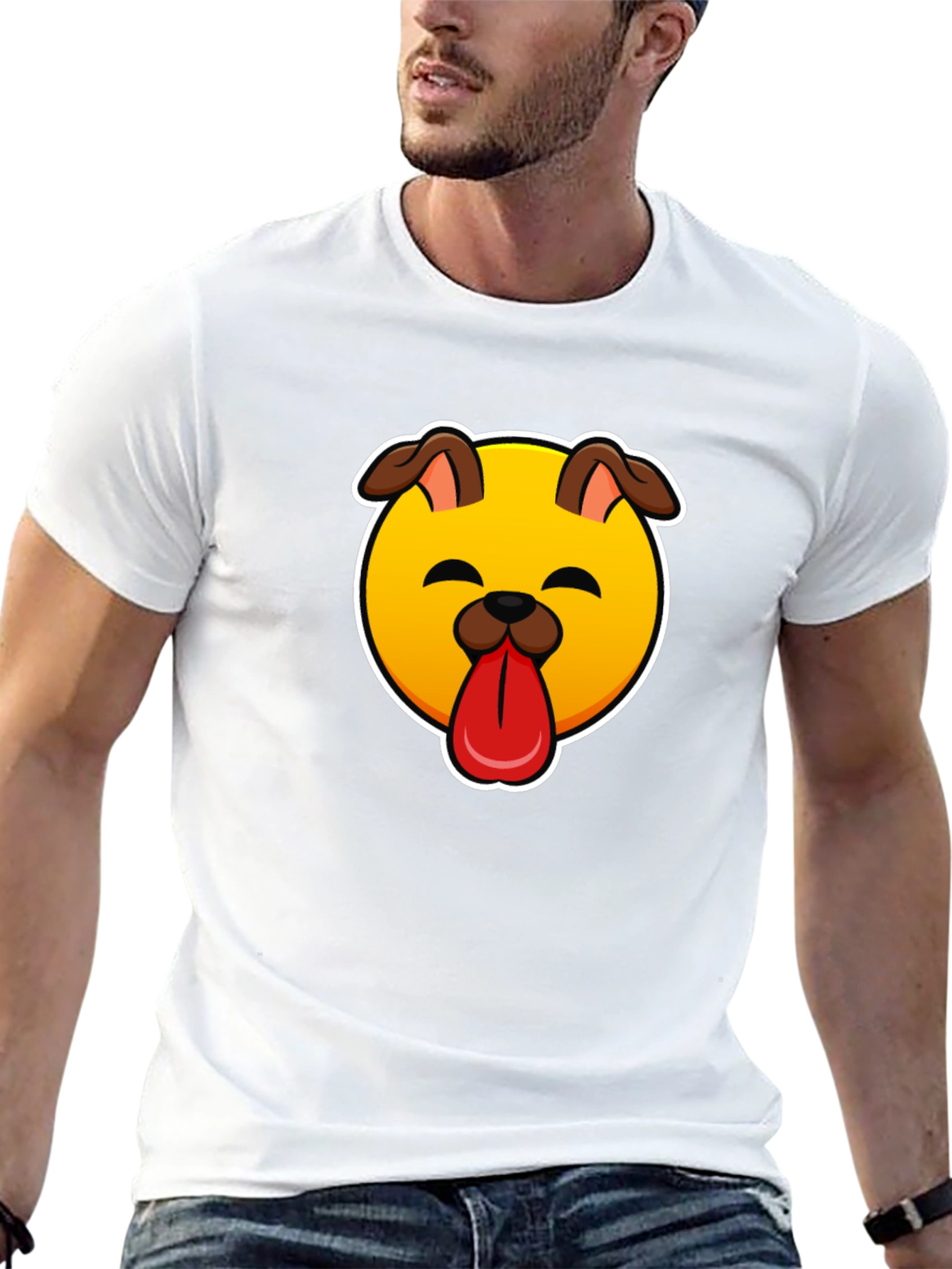 Dog Emoji Graphic Black T-Shirt