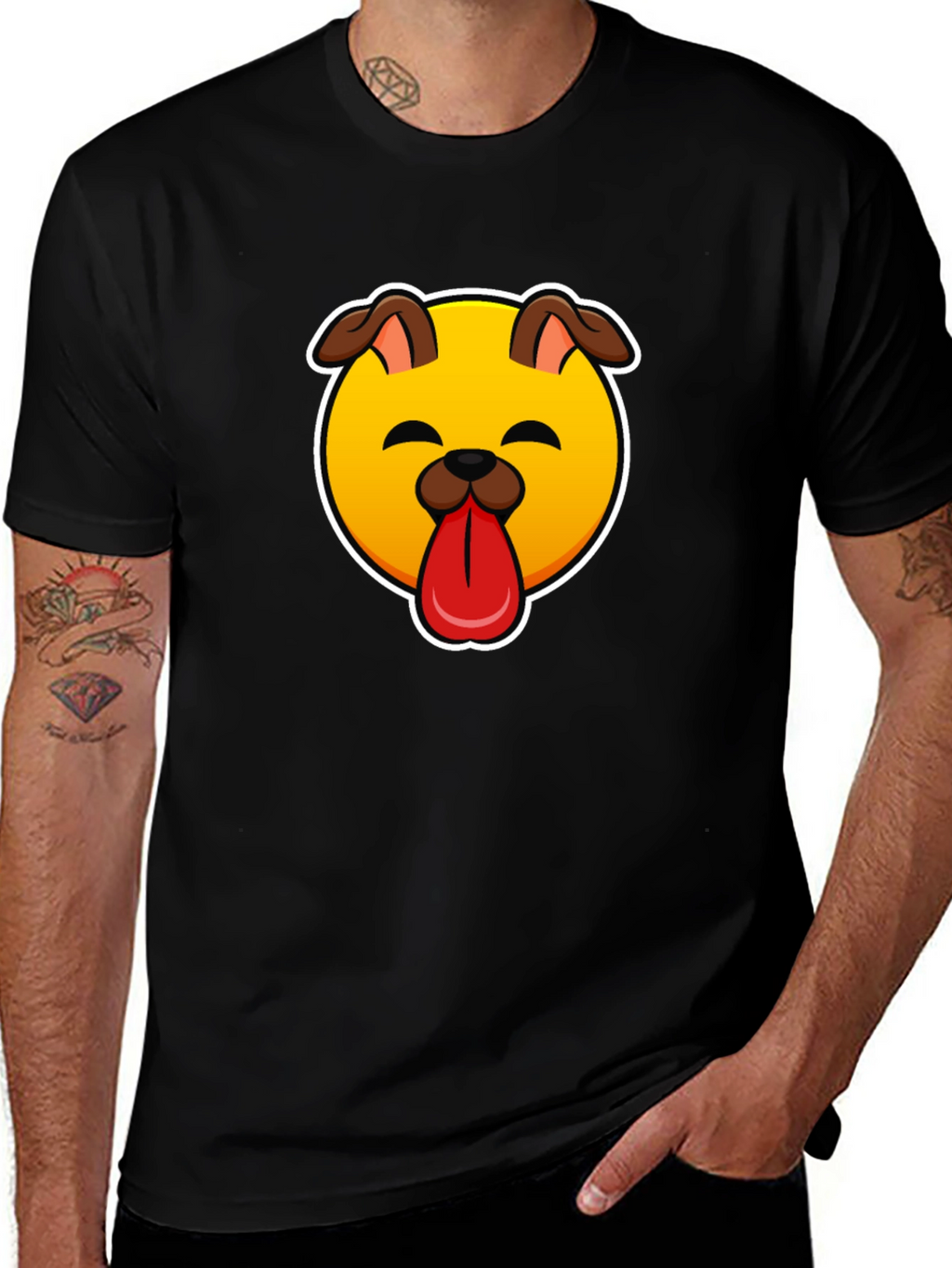 Dog Emoji Graphic Black T-Shirt