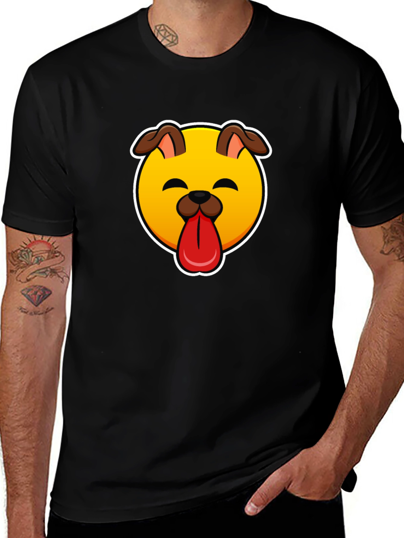 Dog Emoji Graphic Black T-Shirt
