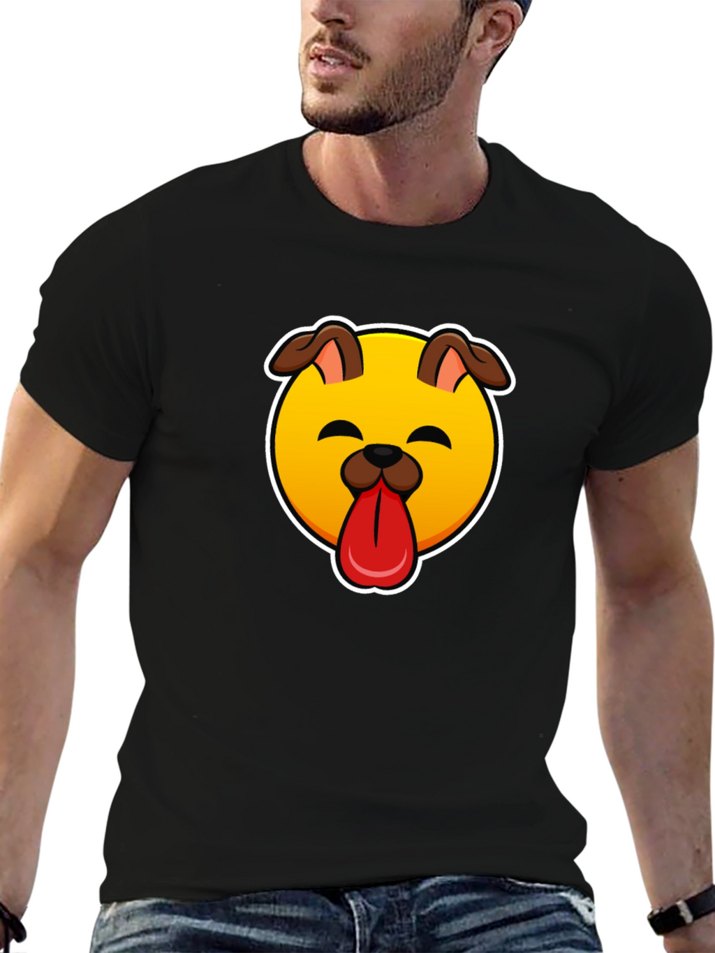 Dog Emoji Graphic Black T-Shirt