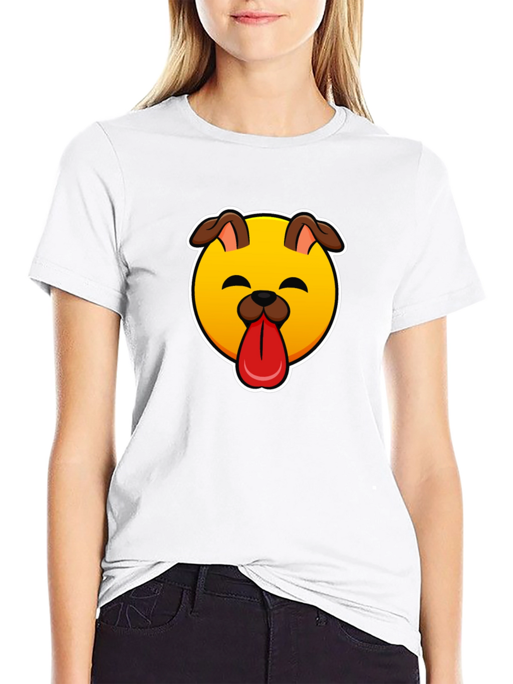 Dog Emoji Graphic Black T-Shirt