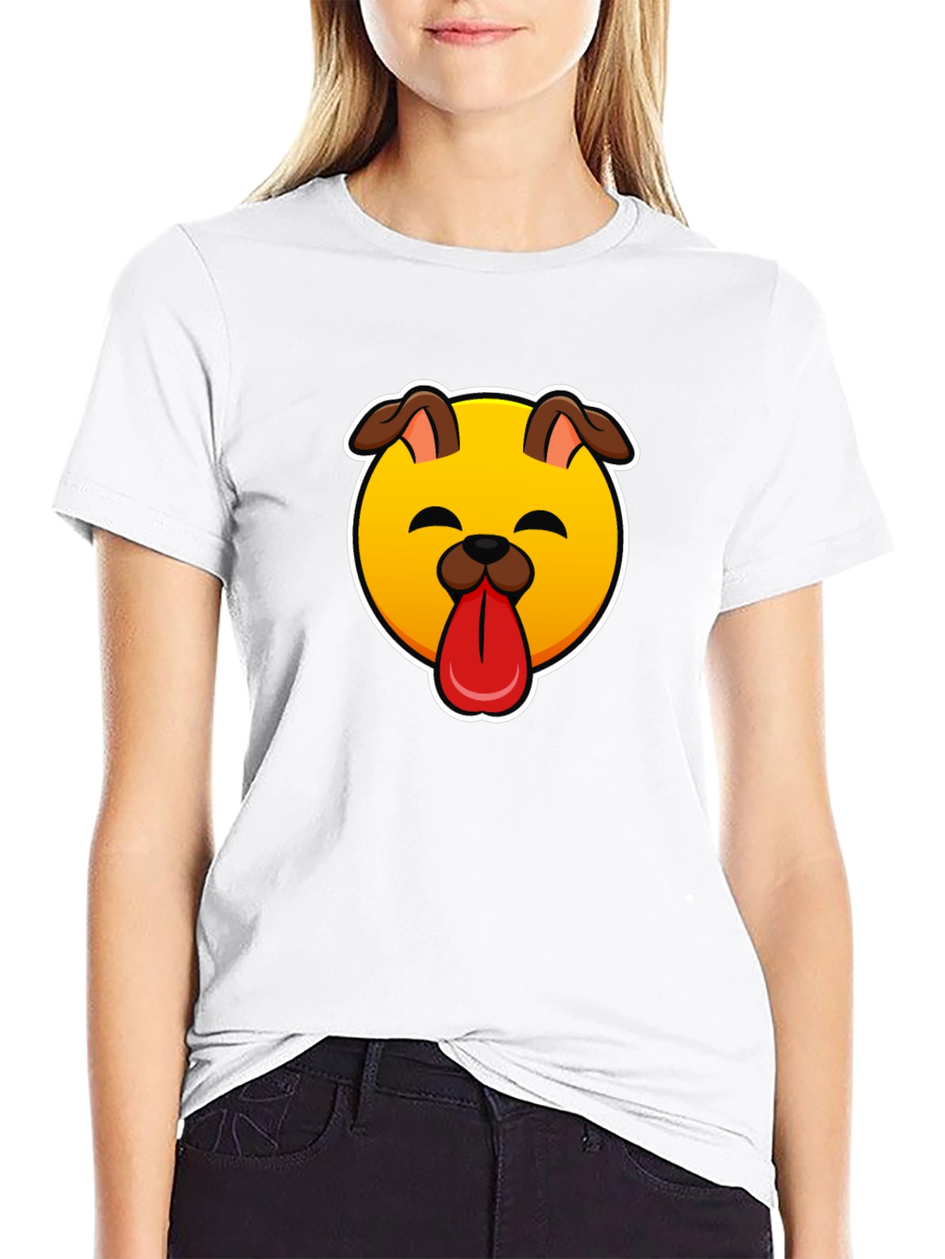 Dog Emoji Graphic Black T-Shirt