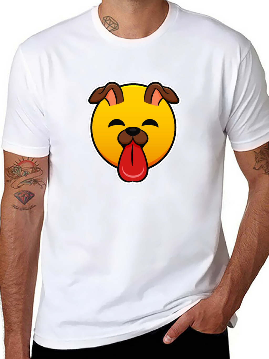 Dog Emoji Graphic Black T-Shirt