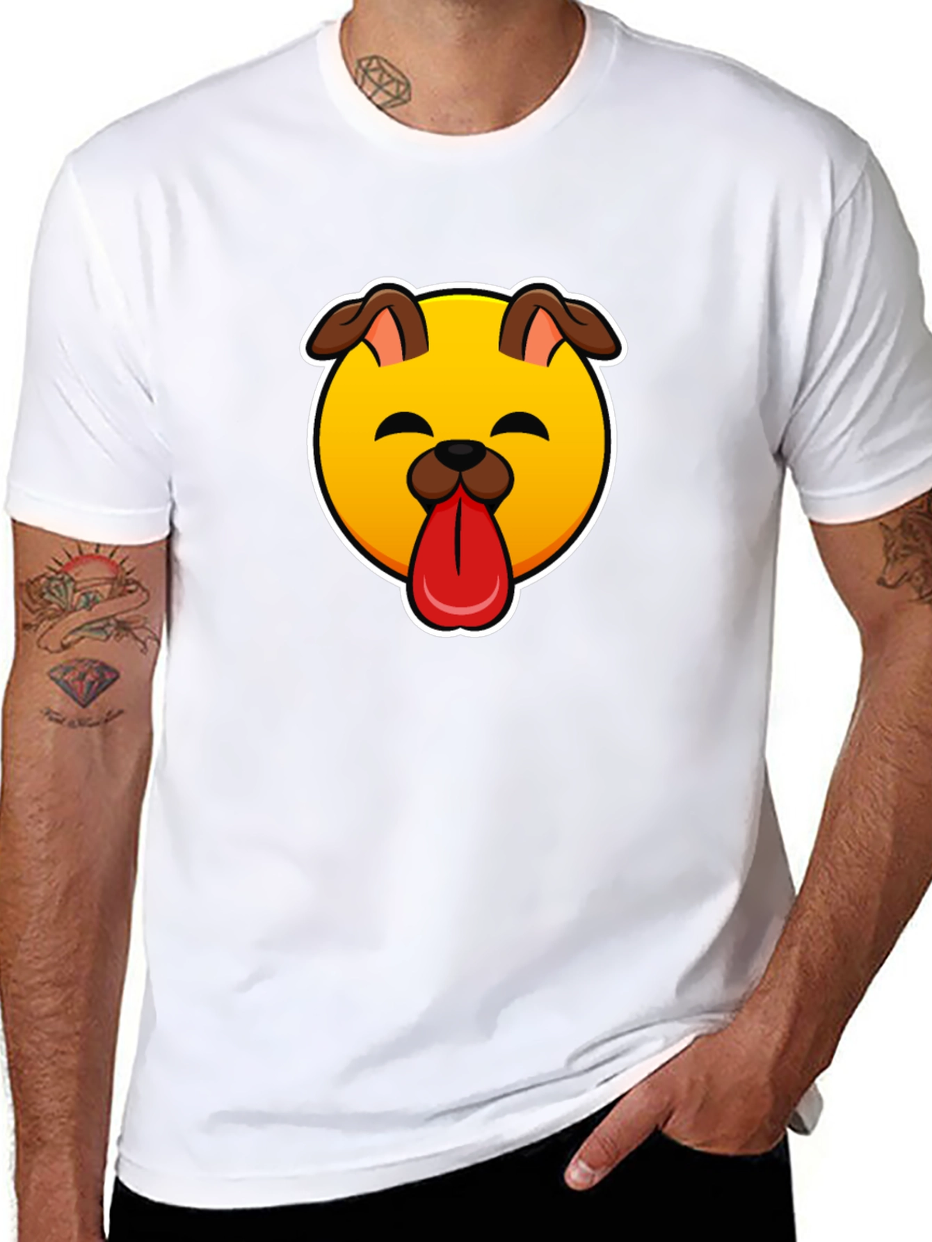 Dog Emoji Graphic Black T-Shirt