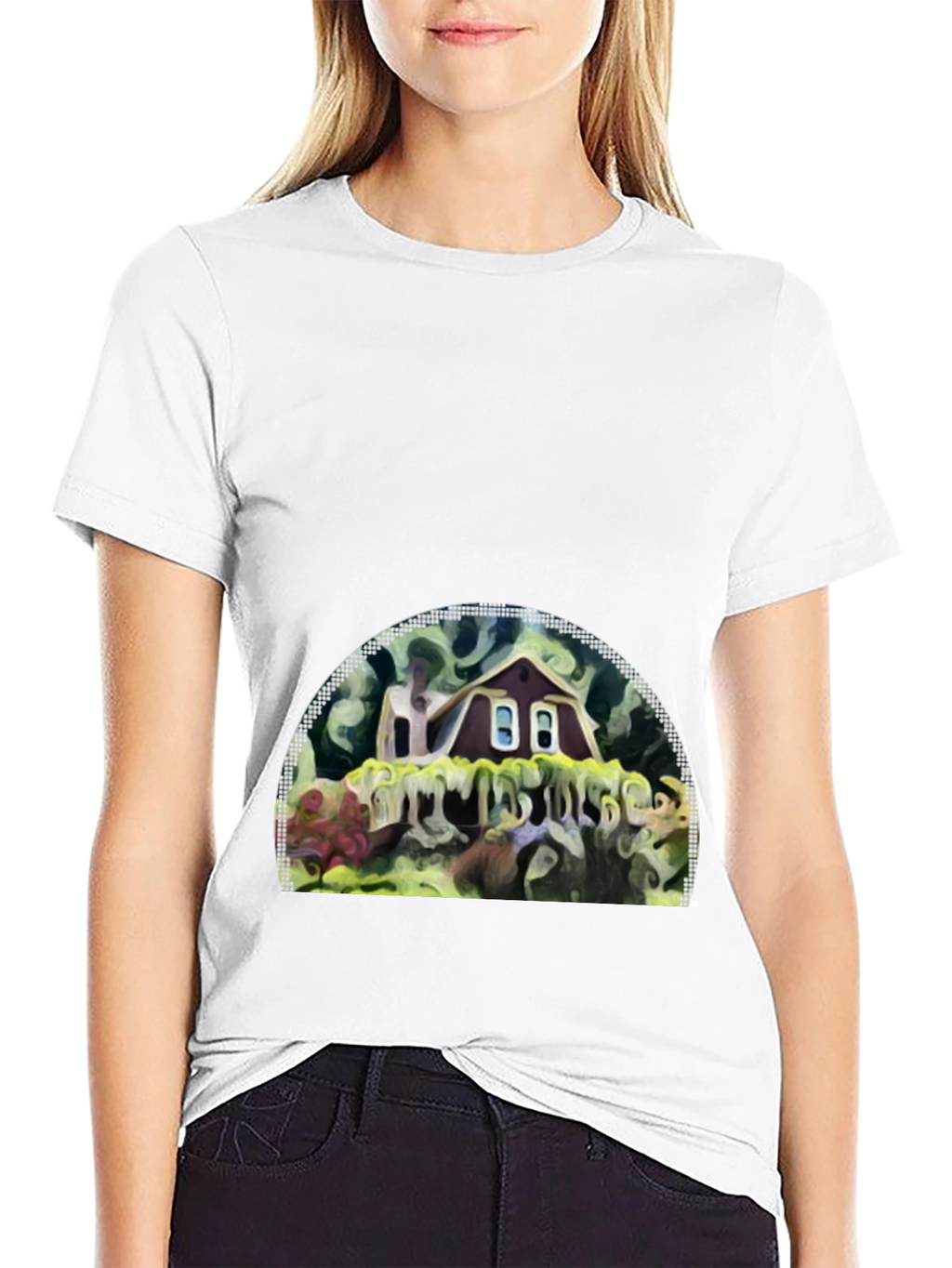 Whimsical House Graphic Tee - Artistic Print Comfort