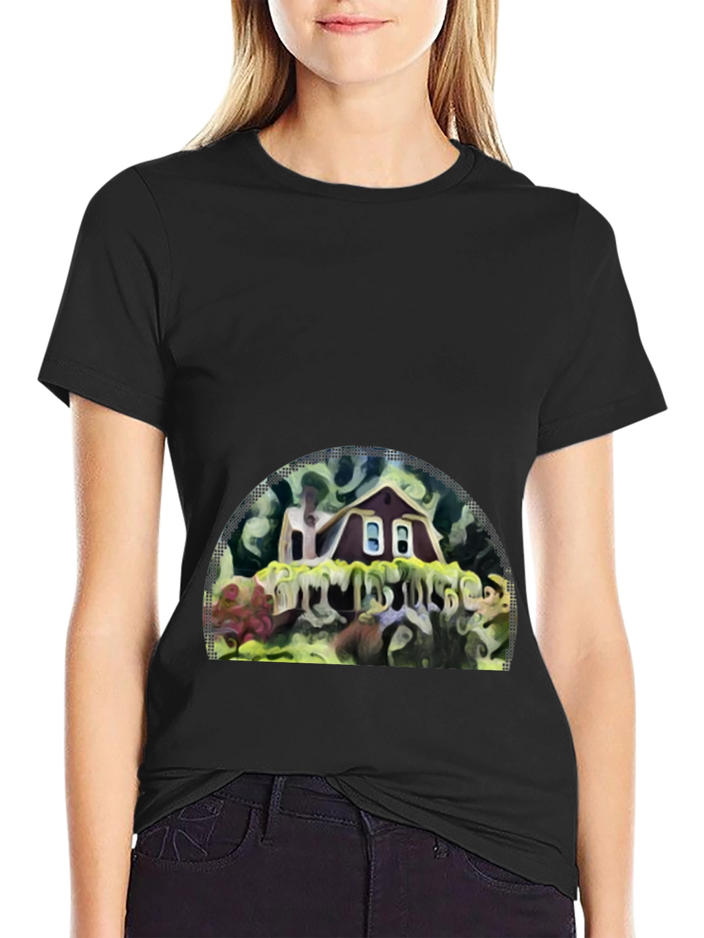 Whimsical House Graphic Tee - Artistic Print Comfort