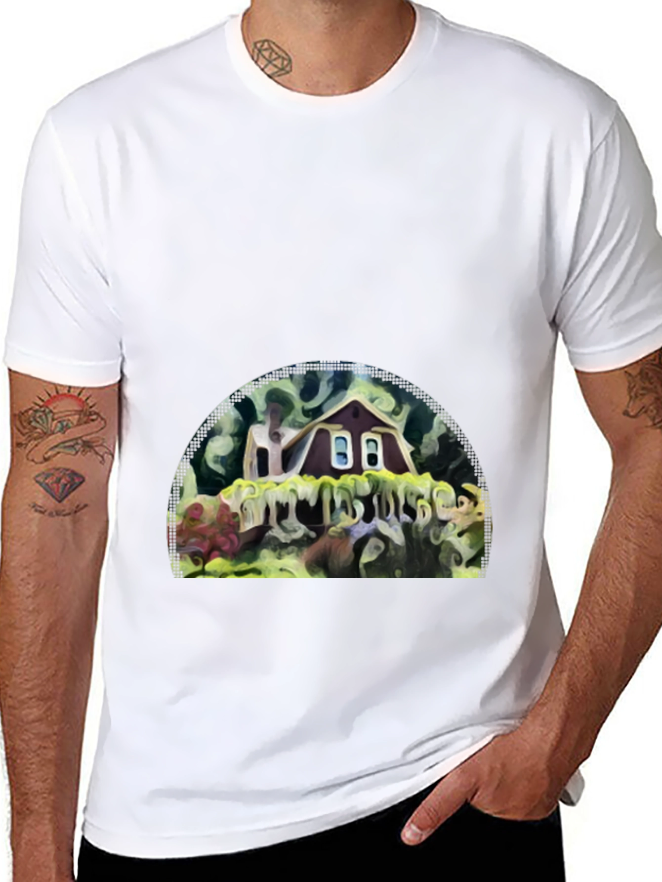 Whimsical House Graphic Tee - Artistic Print Comfort