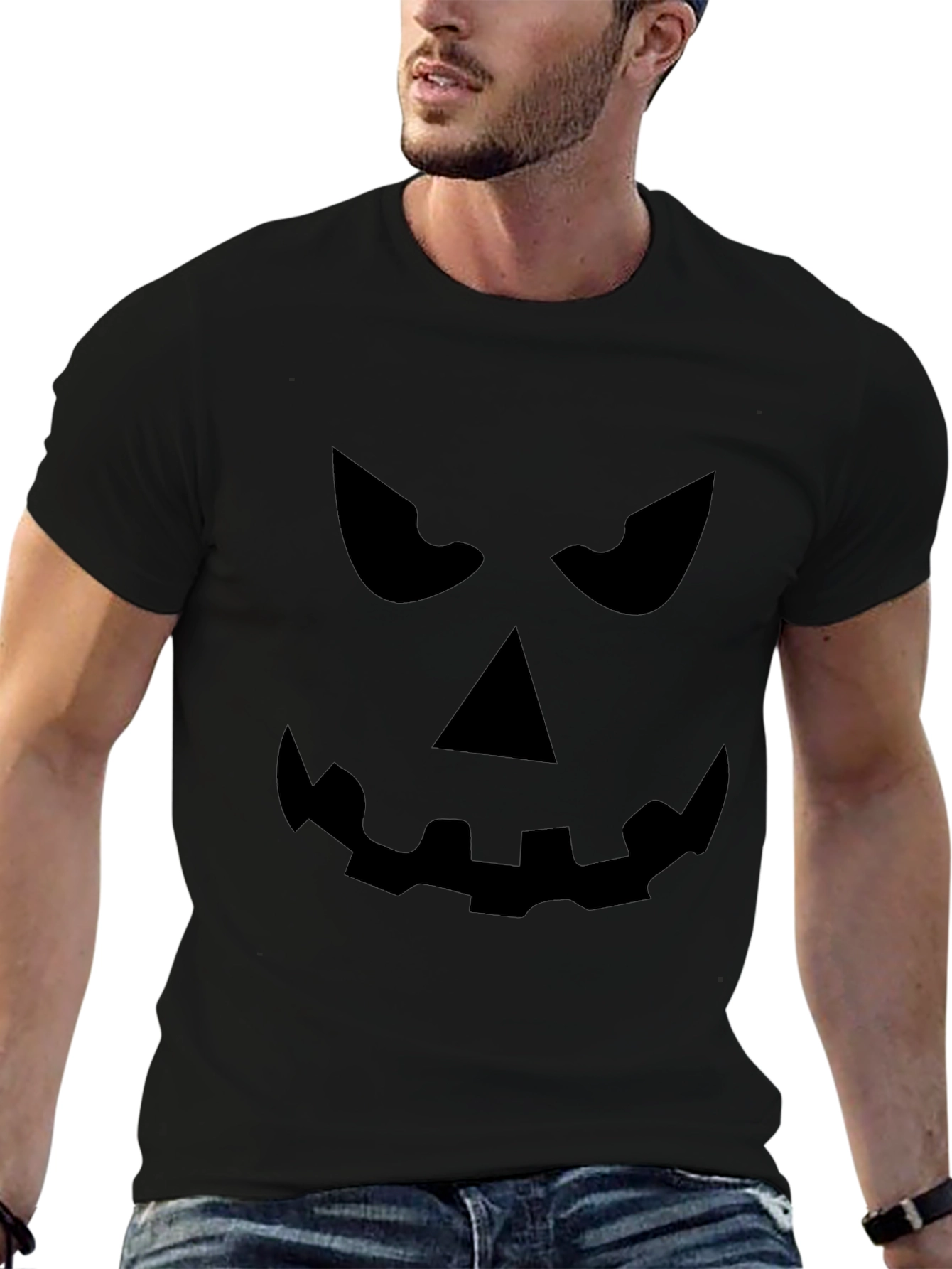 Spooky Pumpkin Face Black T-Shirt - Halloween Ready