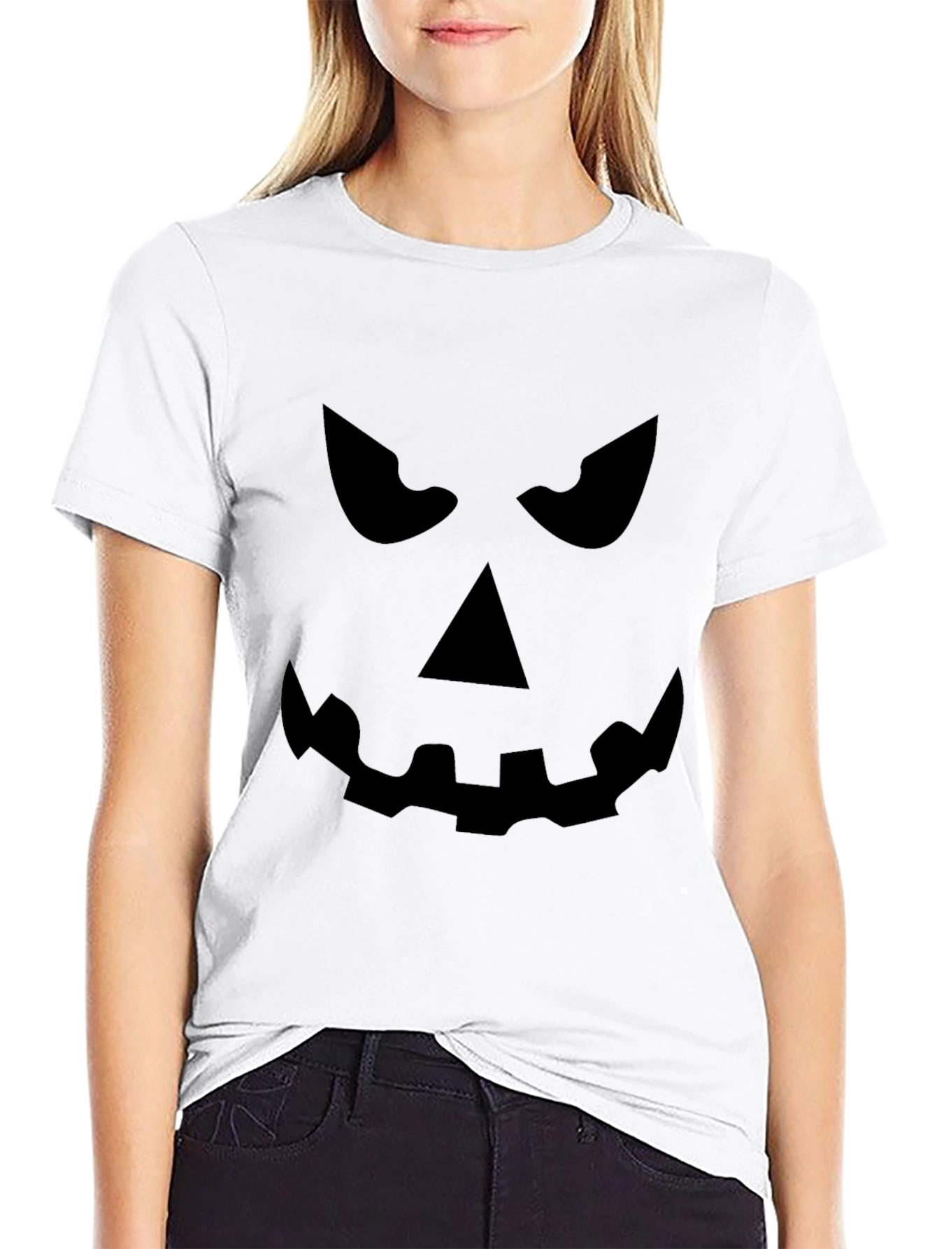 Spooky Pumpkin Face Black T-Shirt - Halloween Ready