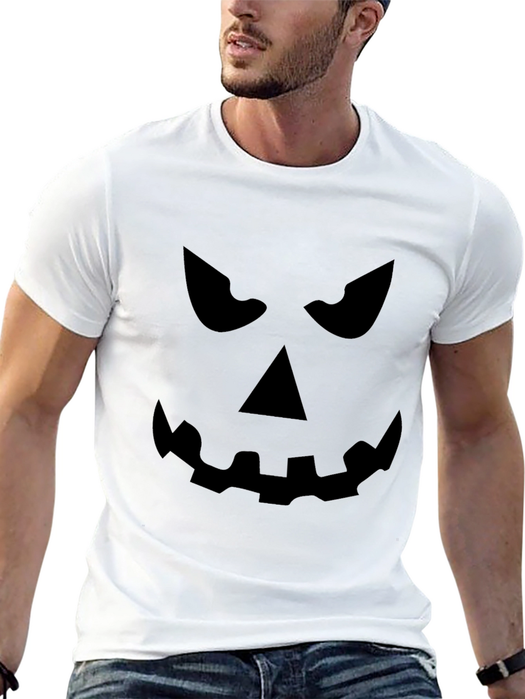 Spooky Pumpkin Face Black T-Shirt - Halloween Ready
