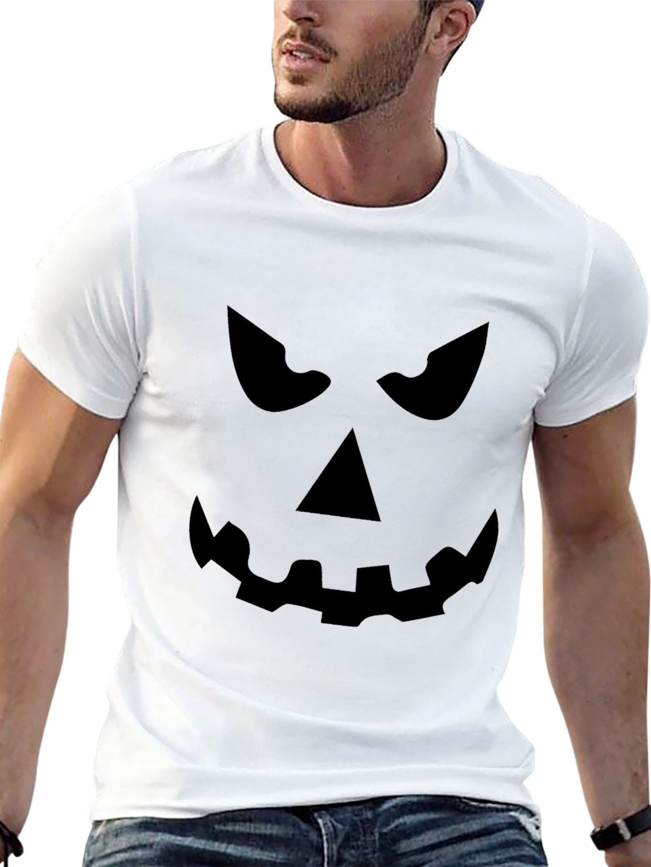 Spooky Pumpkin Face Black T-Shirt - Halloween Ready