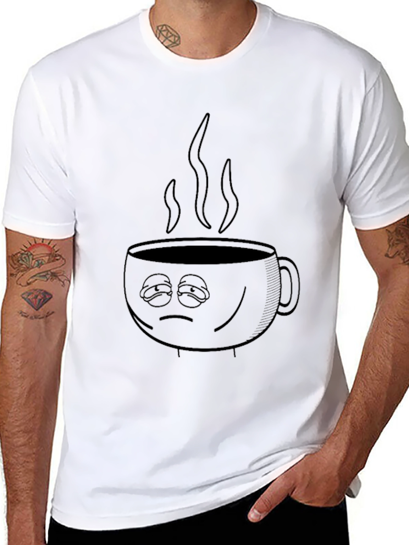Sleepy Coffee Cup Graphic Tee - Black