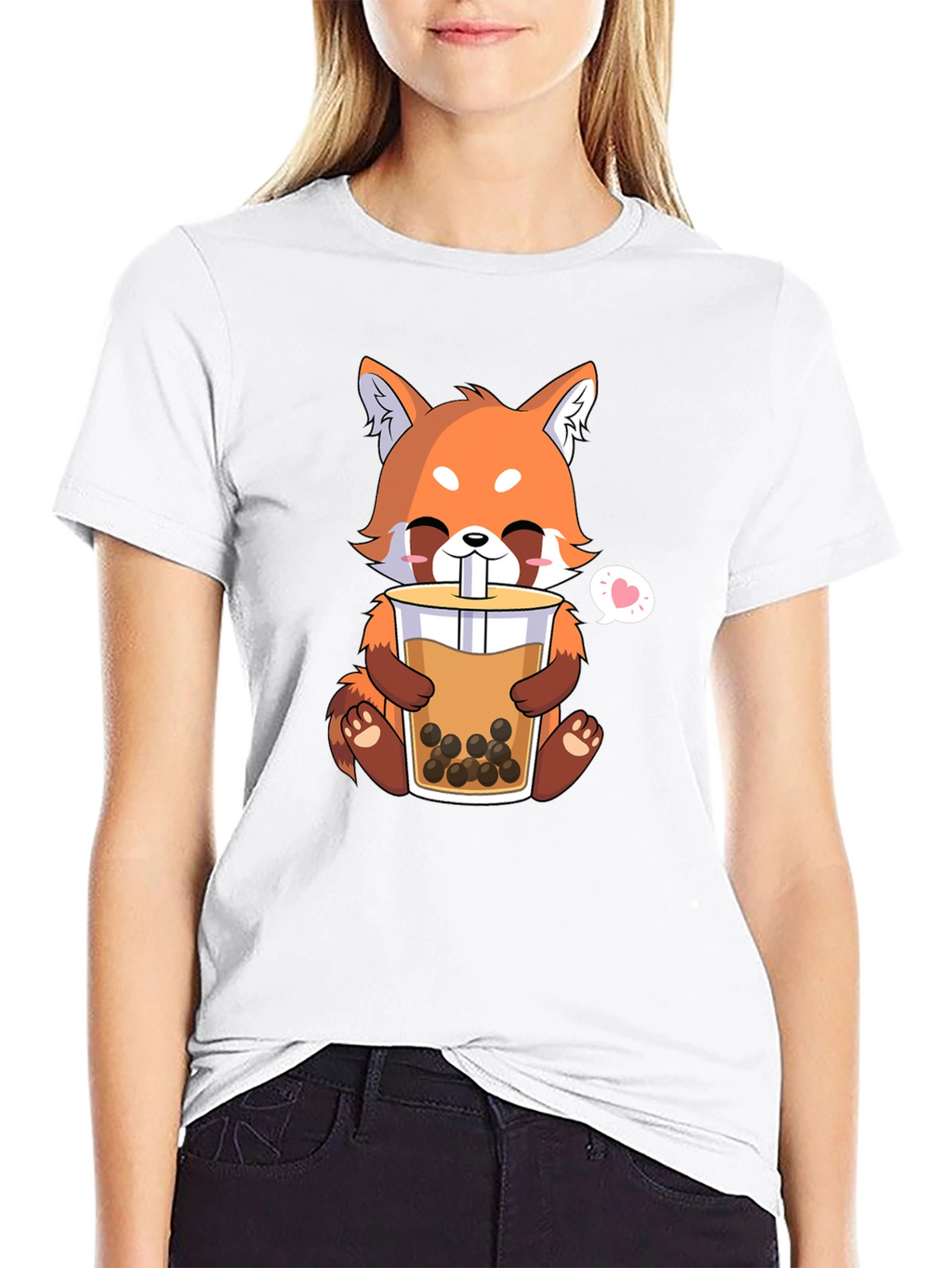 Cute Red Panda Bubble Tea Graphic T-Shirt