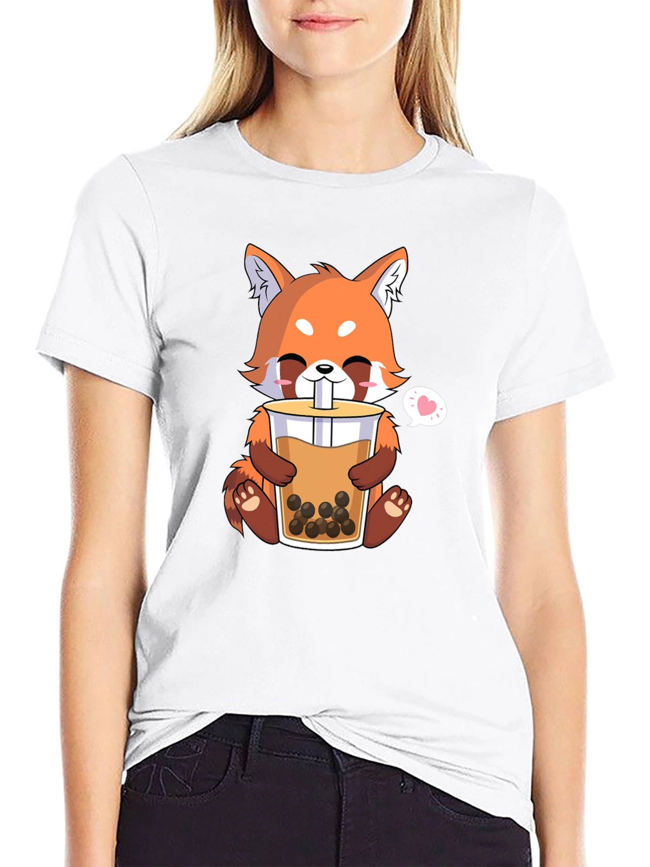 Cute Red Panda Bubble Tea Graphic T-Shirt