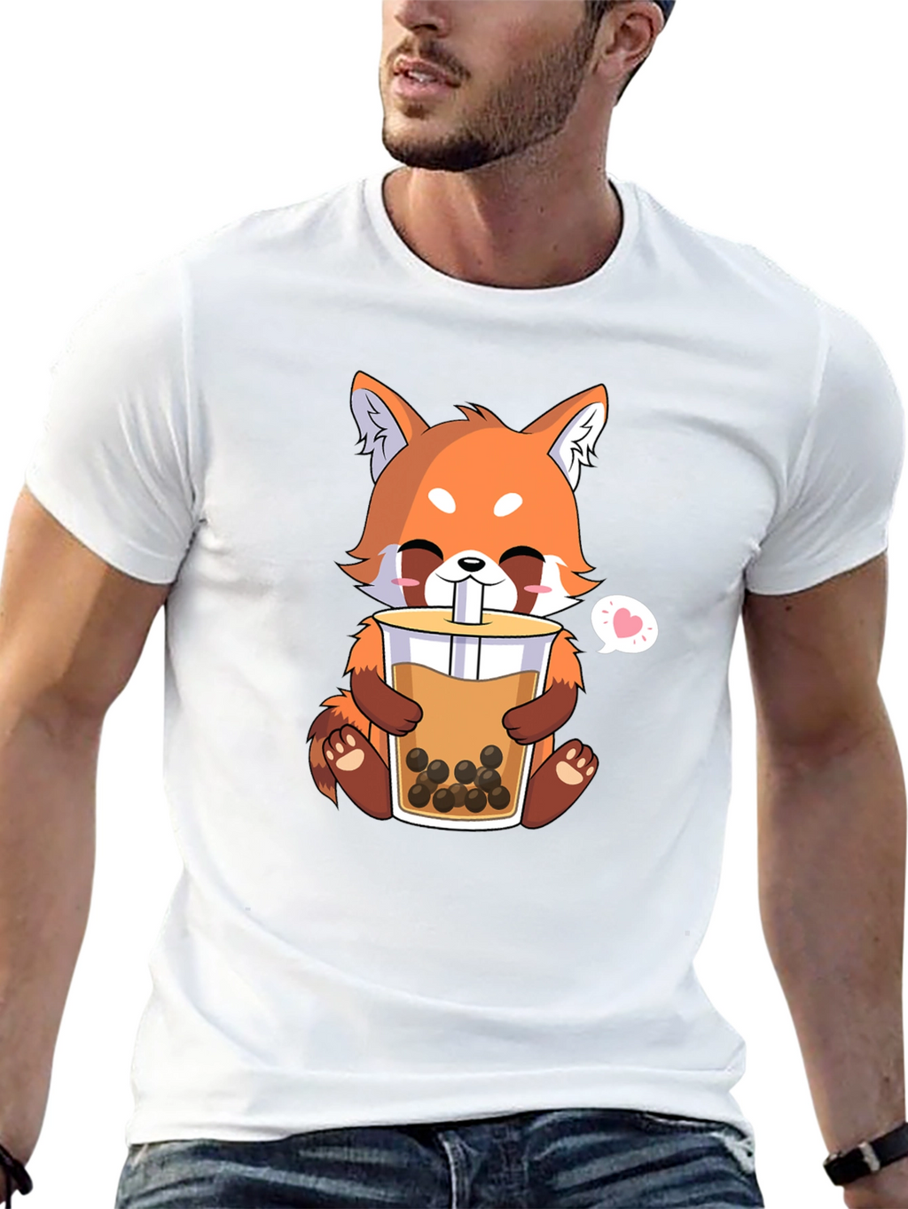 Cute Red Panda Bubble Tea Graphic T-Shirt