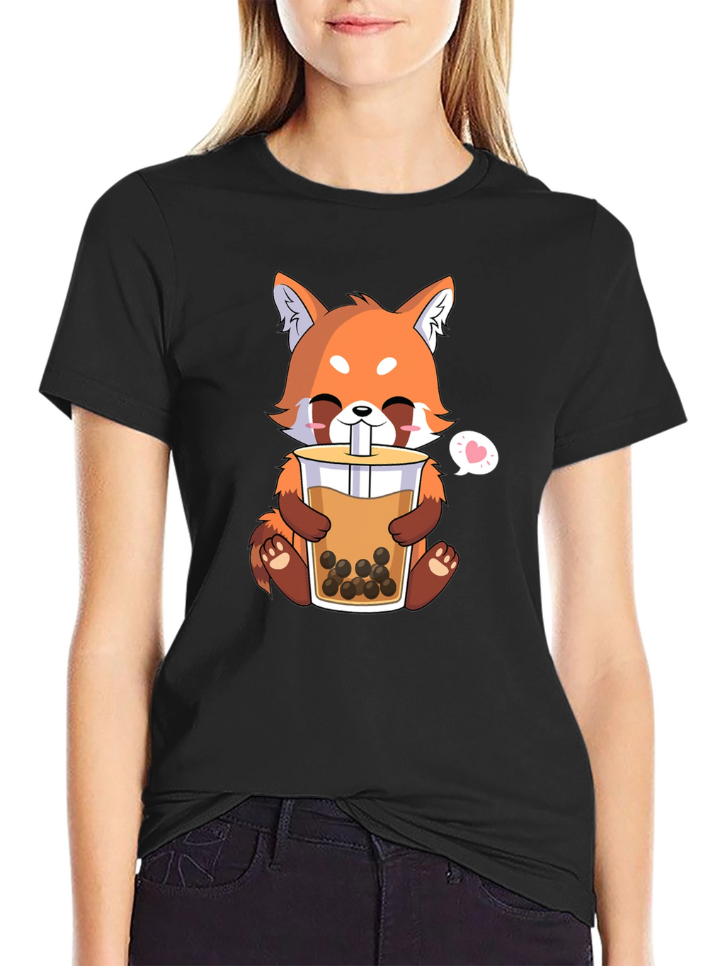 Cute Red Panda Bubble Tea Graphic T-Shirt