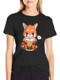 Cute Red Panda Bubble Tea Graphic T-Shirt