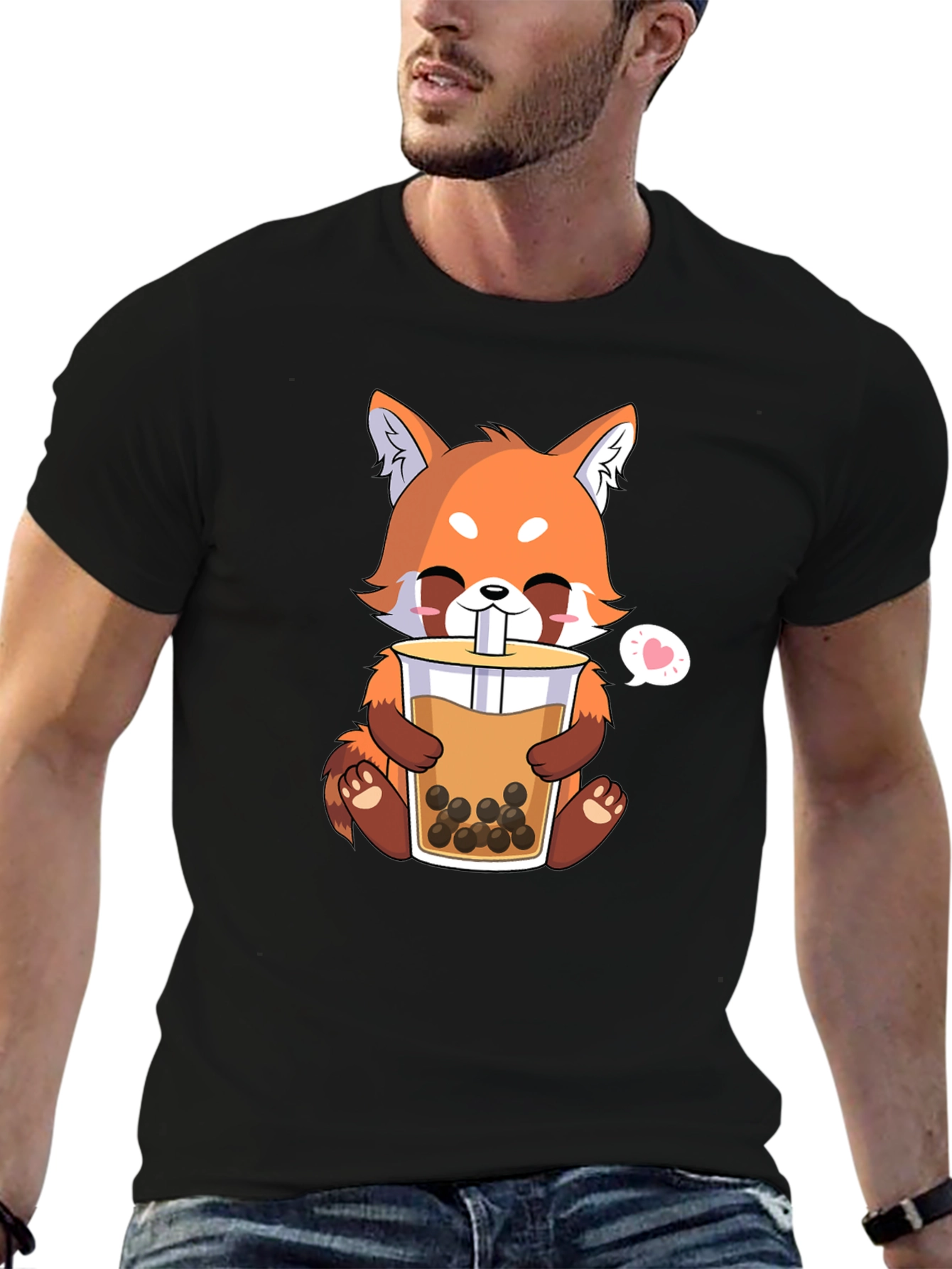 Cute Red Panda Bubble Tea Graphic T-Shirt