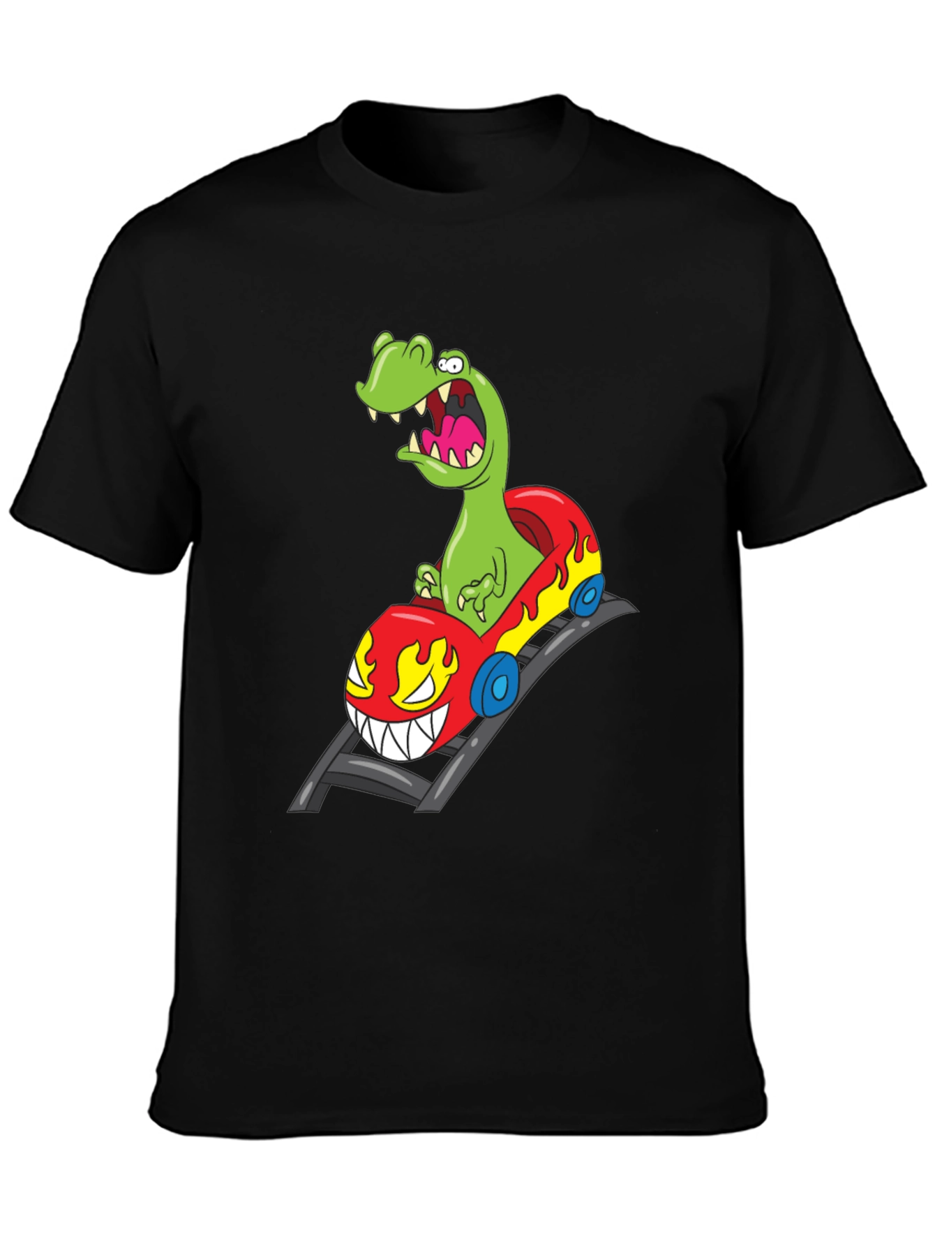 Dino Roller Coaster Graphic Tee - Black Cotton Shirt