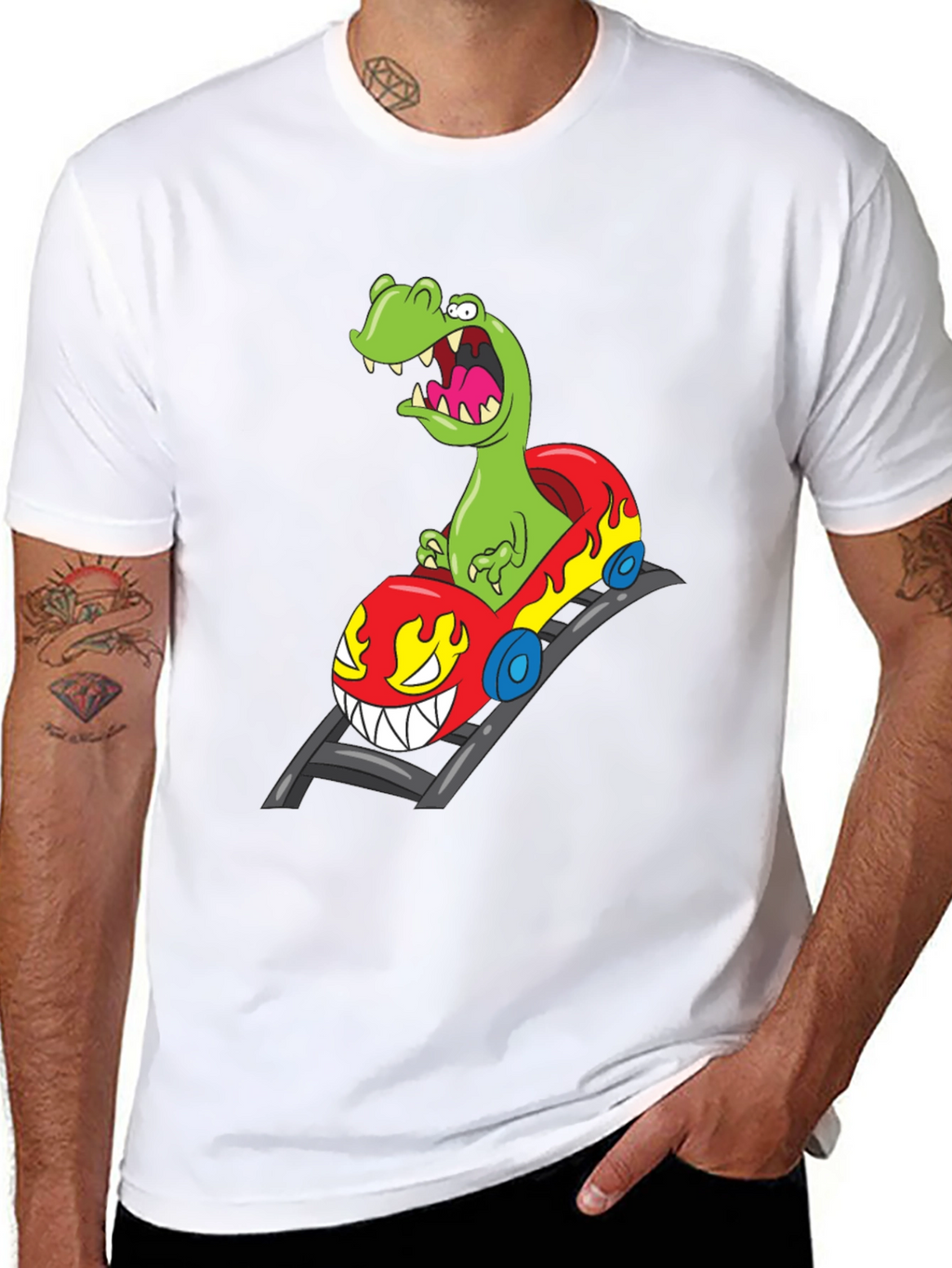 Dino Roller Coaster Graphic Tee - Black Cotton Shirt