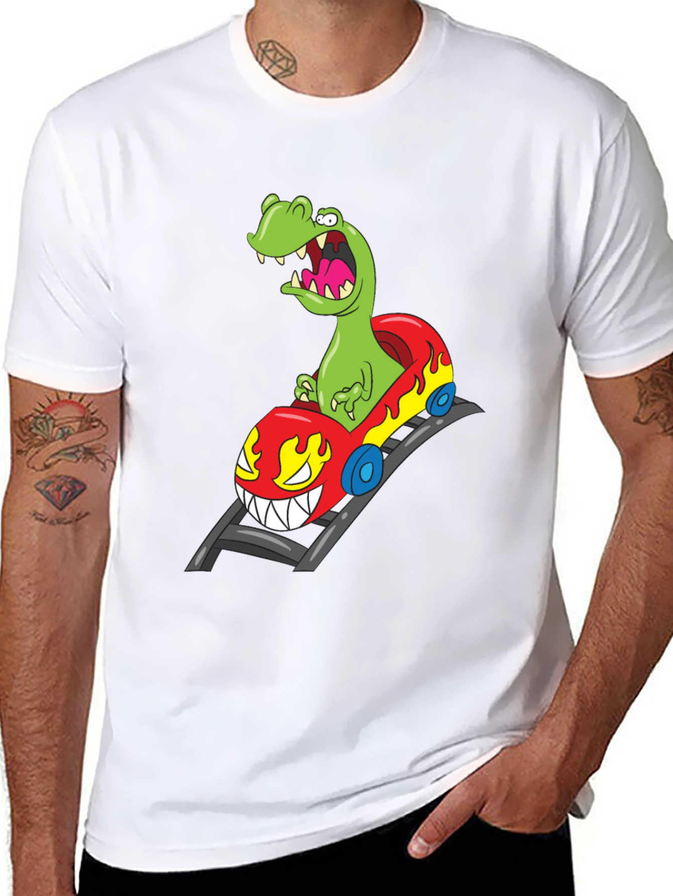 Dino Roller Coaster Graphic Tee - Black Cotton Shirt