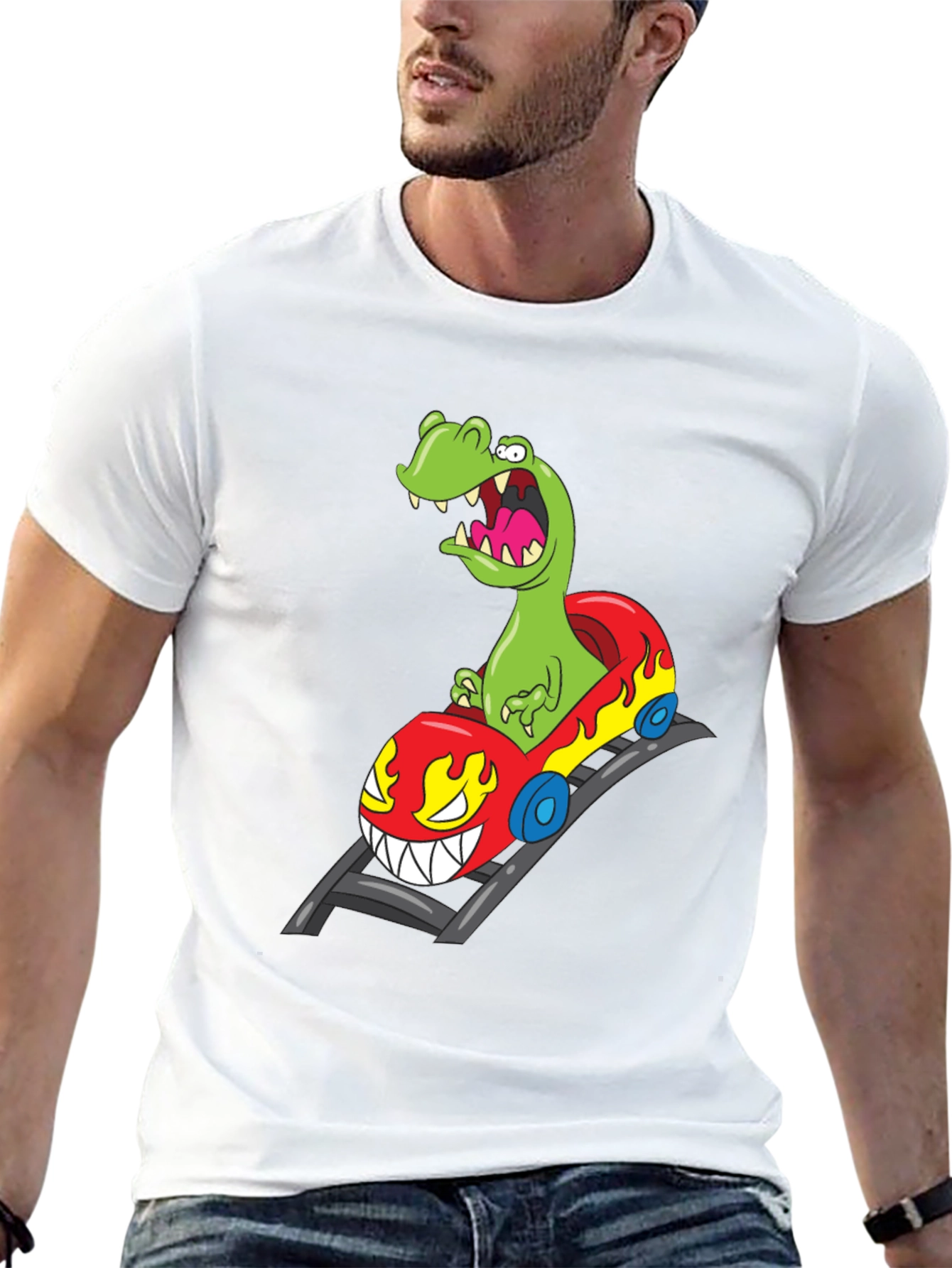 Dino Roller Coaster Graphic Tee - Black Cotton Shirt