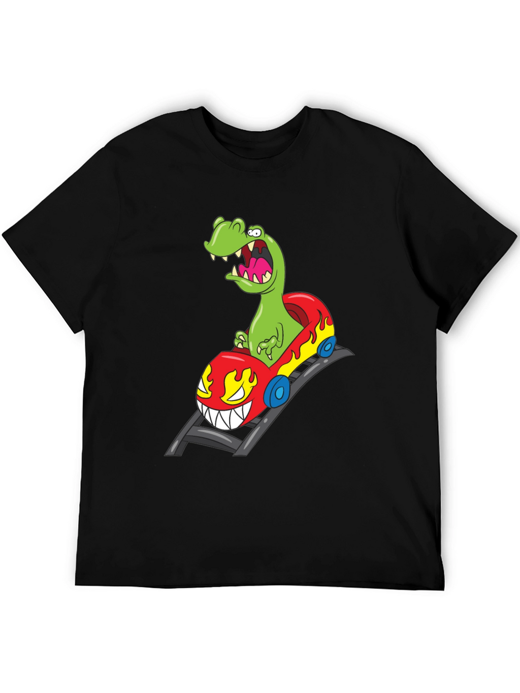 Dino Roller Coaster Graphic Tee - Black Cotton Shirt