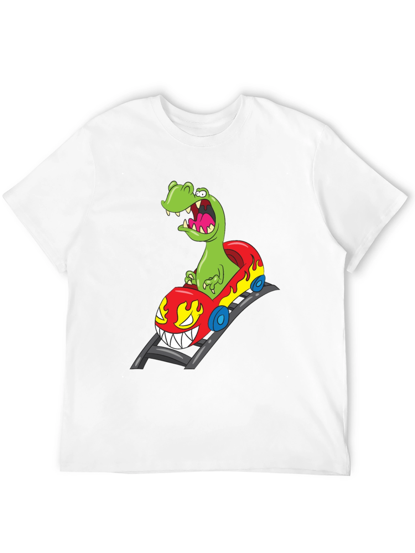 Dino Roller Coaster Graphic Tee - Black Cotton Shirt