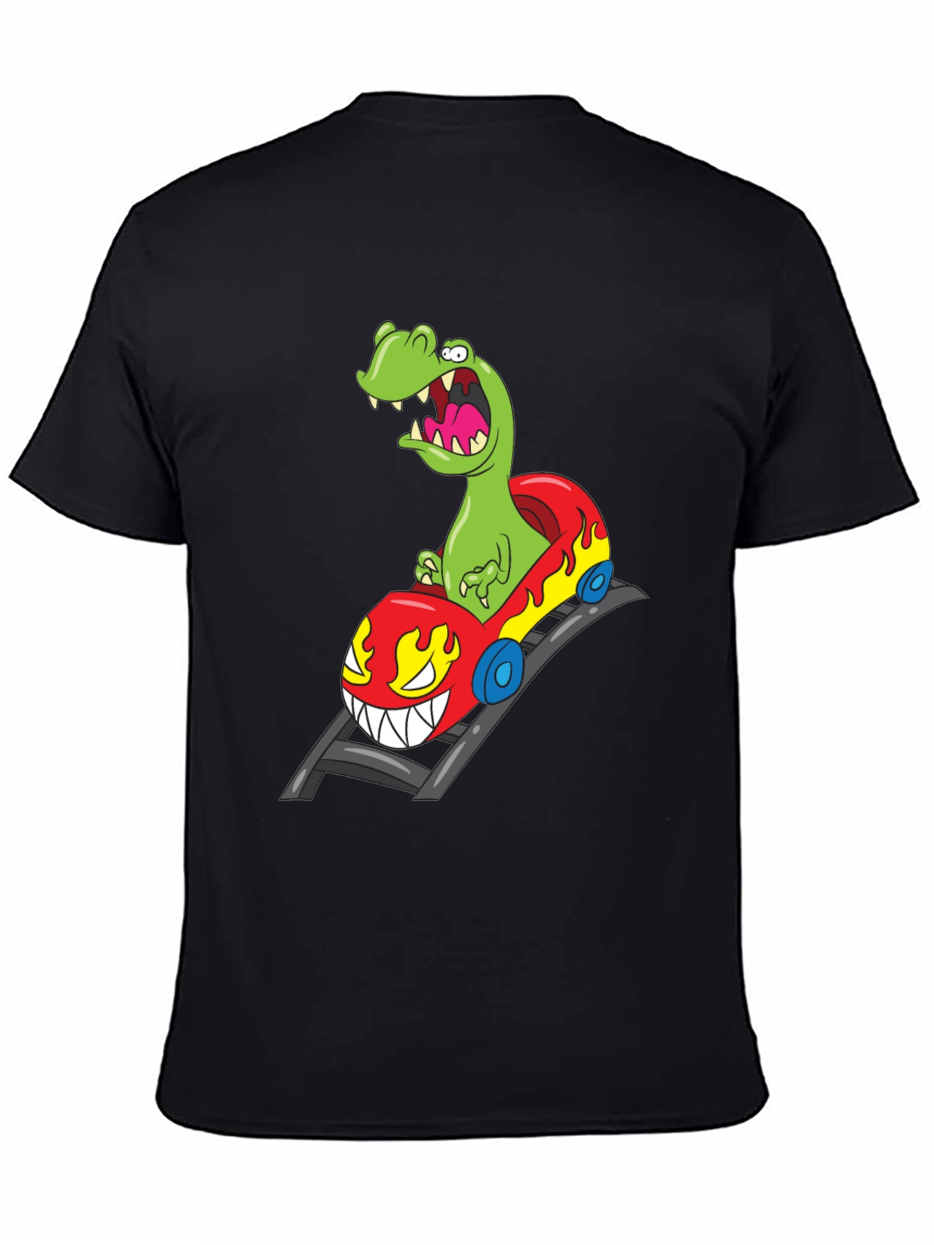 Dino Roller Coaster Graphic Tee - Black Cotton Shirt