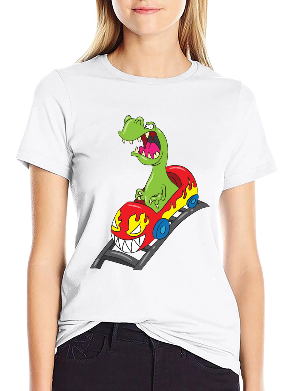 Dino Roller Coaster Graphic Tee - Black Cotton Shirt